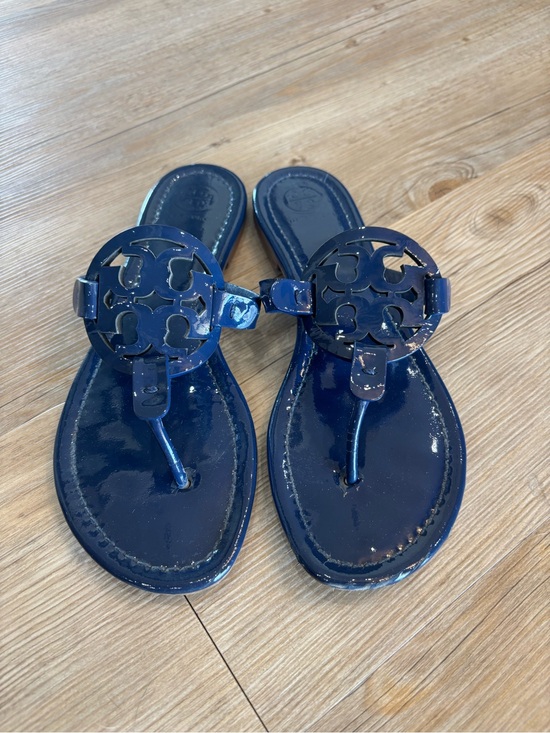 Tory Burch Shoes - Tory Burch Navy Patent Logo Thong Sandals